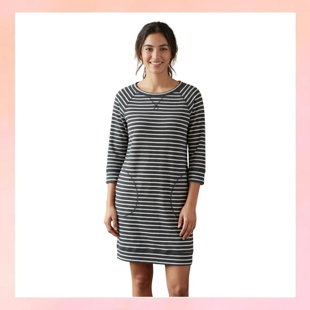 Max Studio Weekend Striped Sweatshirt Dress Pockets Charcoal Grey Medium